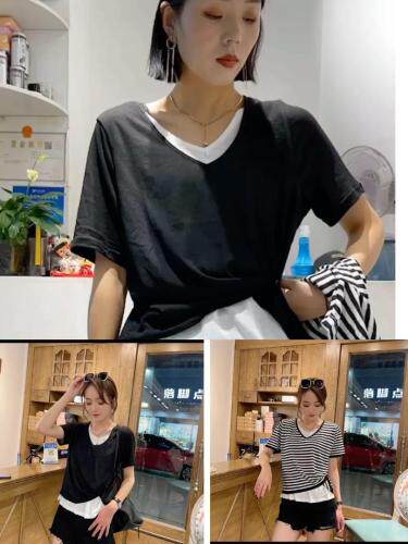 夏季新款假两件现货，女装，纳米格