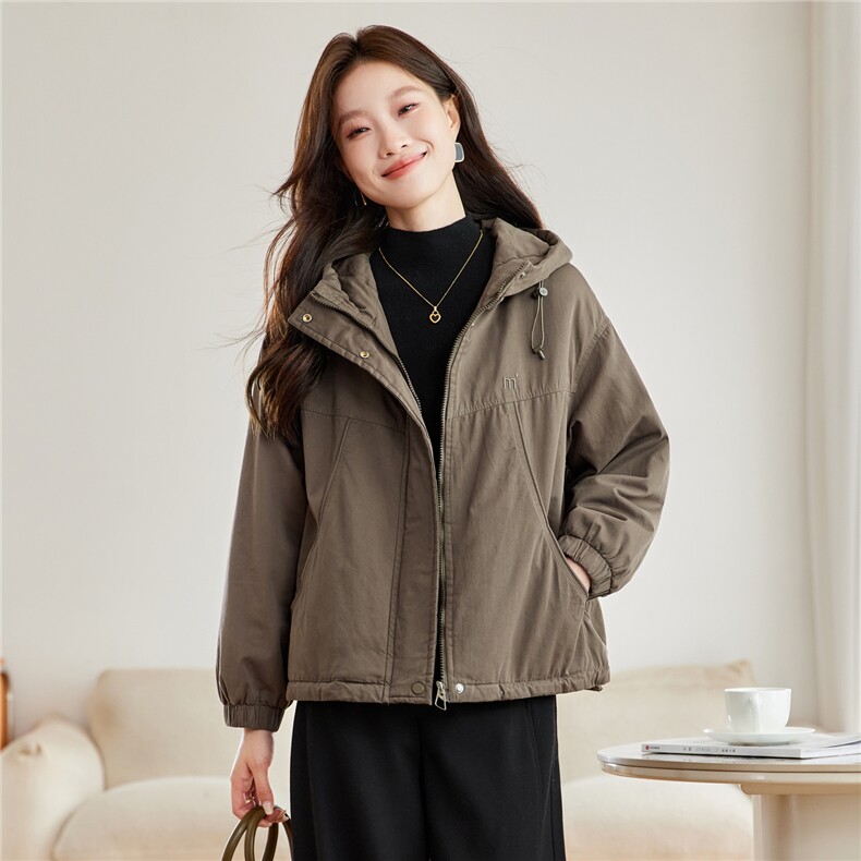 现货2025冬装新款加绒加厚休闲精品女装棉衣棉服连帽派克服,女装派克服,木子恋