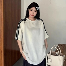 抖音得物品质二开240克宽松纯棉美式潮牌印花三条杠中性风短袖T恤，男装T恤，电商A486