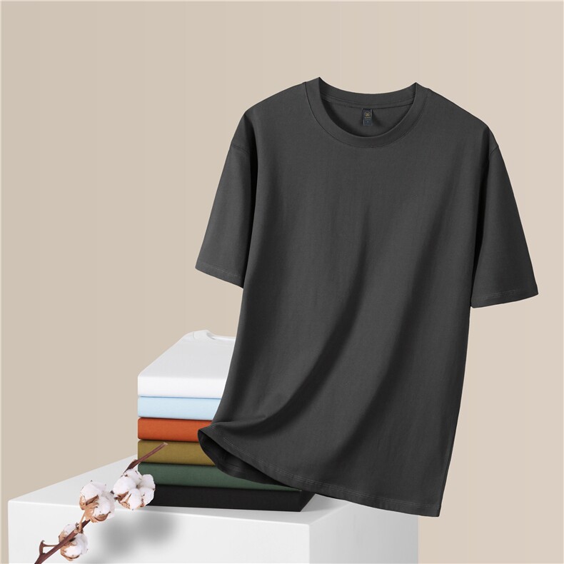 落肩重磅纯棉T恤班服文化衫印图logo圆领工作服5分袖团队衣服,男装T恤,电商B212（原钱塘6029）
