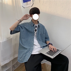 夏季牛仔衬衫男短袖休闲港风百搭韩版宽松复古水洗外套潮CS50-p40，男装T恤，星座1008-2