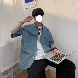 夏季牛仔衬衫男短袖休闲港风百搭韩版宽松复古水洗外套潮CS50-p40图片