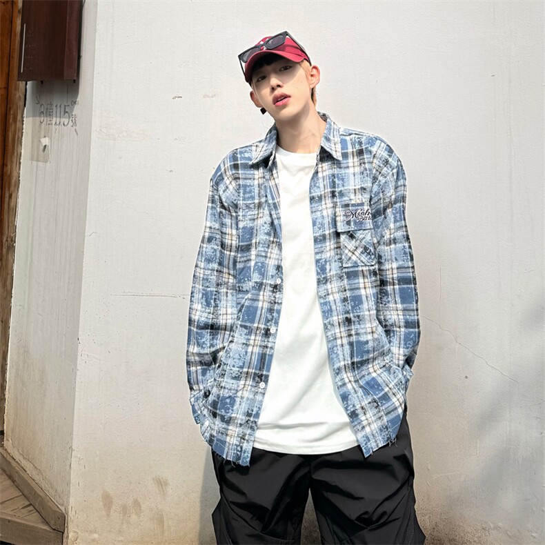 防晒格子衬衫男士短袖韩版薄款百搭2024秋夏新款ins外套CY864-P40，男装防晒衣，星座412-2