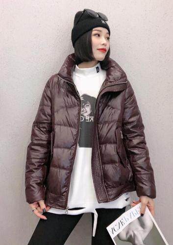 DG832潮牌亮皮立领不规则车线保暖羽绒服,女装羽绒服,L·H·X