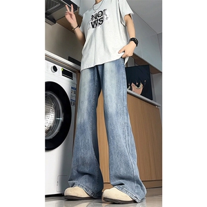 闪电纹牛仔裤男加长版高个子裤子190cm115美式高街微喇裤KZ065P65图片