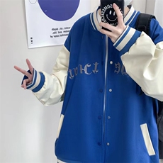 港风刺绣夹克男PU皮拼接宽松美式休闲潮牌棒球服XZ1213-DY06-P90，男装夹克，星座1213