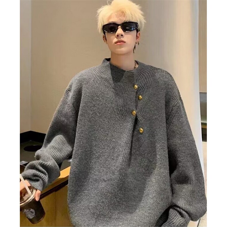 秋冬不规则纽扣设计感高领毛衣男痞帅慵懒针织衫上衣MBX070,男装针织衫/毛衣,星座1116A（原606A-3）
