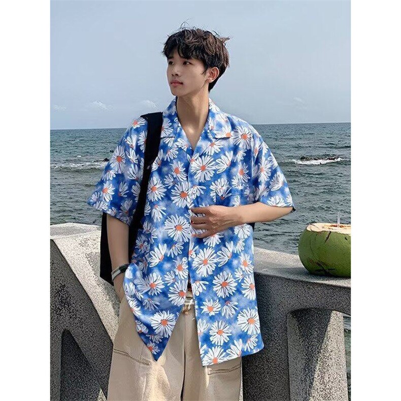 海南风衬衫男短袖夏威夷海边三亚度假宽松沙滩衬衣潮CY1066-P27,男装衬衫,星座412-2