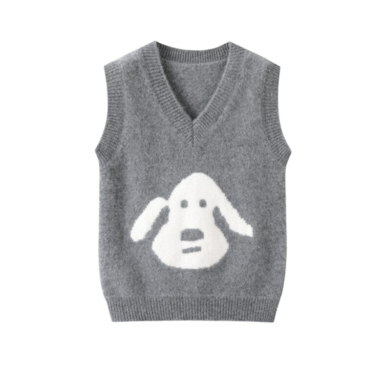 新款百搭V领狗头刺绣无袖马甲，童装儿童羊毛衫，鑫贝羊绒