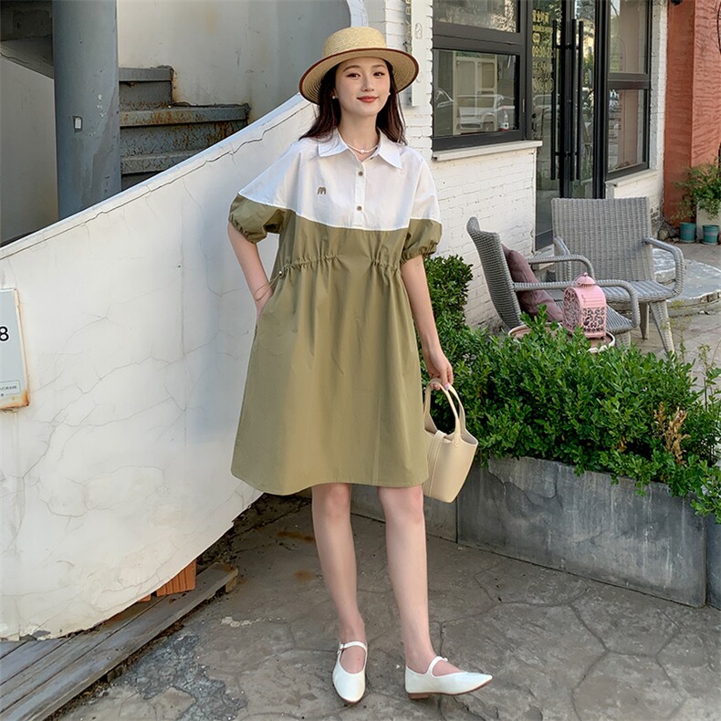 《现货新品》撞色拼接翻领宽松舒适连衣裙,女装连衣裙,MQ