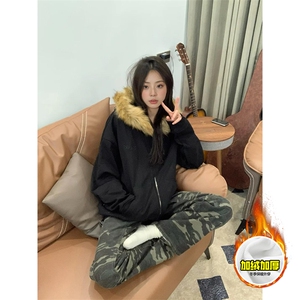 480G重磅加绒硬挺boxy秋冬美式高街超大毛领座山雕连帽卫衣厚外套图片