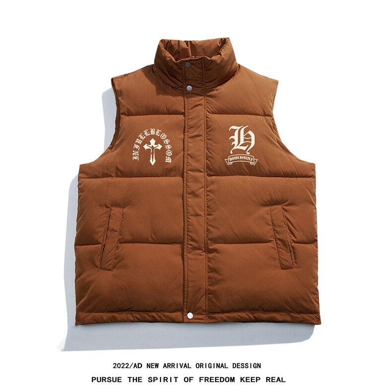 白底22秋冬潮流十字印花羽绒马甲休闲百搭无袖外套MJ103P115控158，男装背心/马甲，电商A247-1