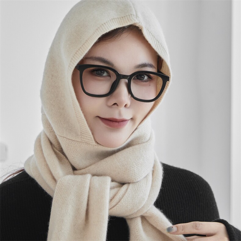 2025年春季新款百搭女士双股加厚围巾套头帽,饰品帽子,窄众羊绒