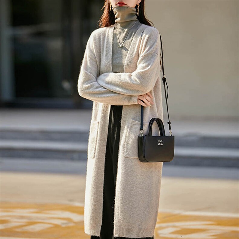 2025百搭时尚简约七针长款开衫,女装羊毛衫,越洋羊