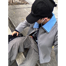 撞色翻领工装夹克宽松刺绣开衫外套JK1020特P63，男装夹克，星座908-1