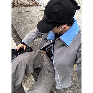 撞色翻领工装夹克宽松刺绣开衫外套 JK1020 特P63图片