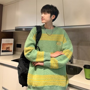 美式复古撞色条纹毛衣男秋冬季新款潮牌慵懒风针织衫 M127-P58图片