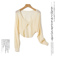 夏季天丝莱赛尔防晒衫女镂空纯色长袖一粒扣空调开衫外搭短款上衣，女装防晒衣，阿娇羊绒