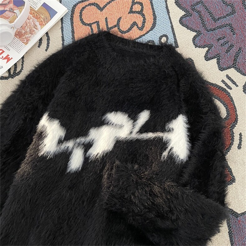 暗黑系玫瑰花马水貂毛衣春秋男女款舒服宽松羊毛针织衫MY292/P63图片