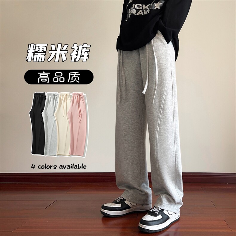 特批P50无差价24秋季港风复古糯米裤弯刀裤男大码休闲长裤K1180图片