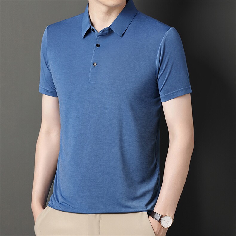 中老年短袖T恤男翻领纯色爸爸夏装中年男士休闲宽松半袖体恤衫，男装T恤，电商B212（原钱塘6029）