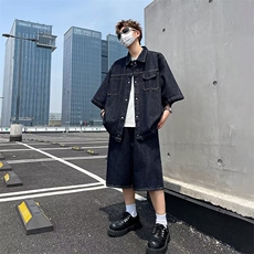 2024牛仔套装美式街头宽松休闲阔腿七分裤两件套TZ21-P103，男装休闲套装，星座313A-2