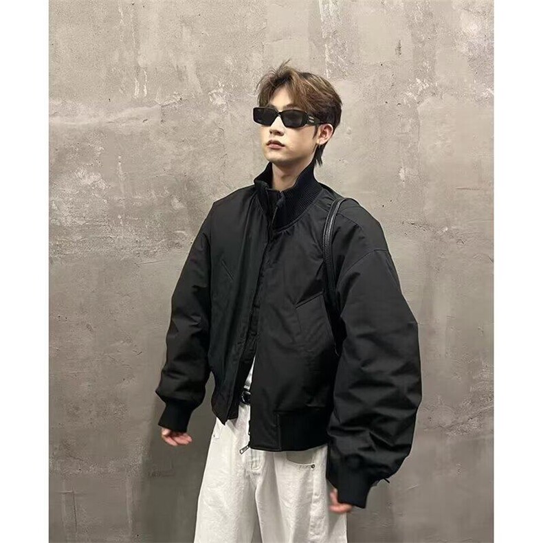 美式cleanfit立领短款棉衣外套男冬季保暖休闲百搭飞行员棒球服图片
