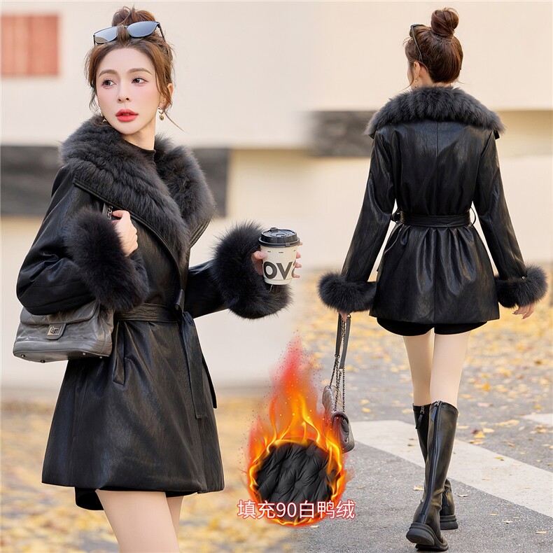 2025冬季新款真狐狸毛90白鸭绒皮质高级羽绒服纯色真毛领真袖毛，女装皮草，韩宇舍