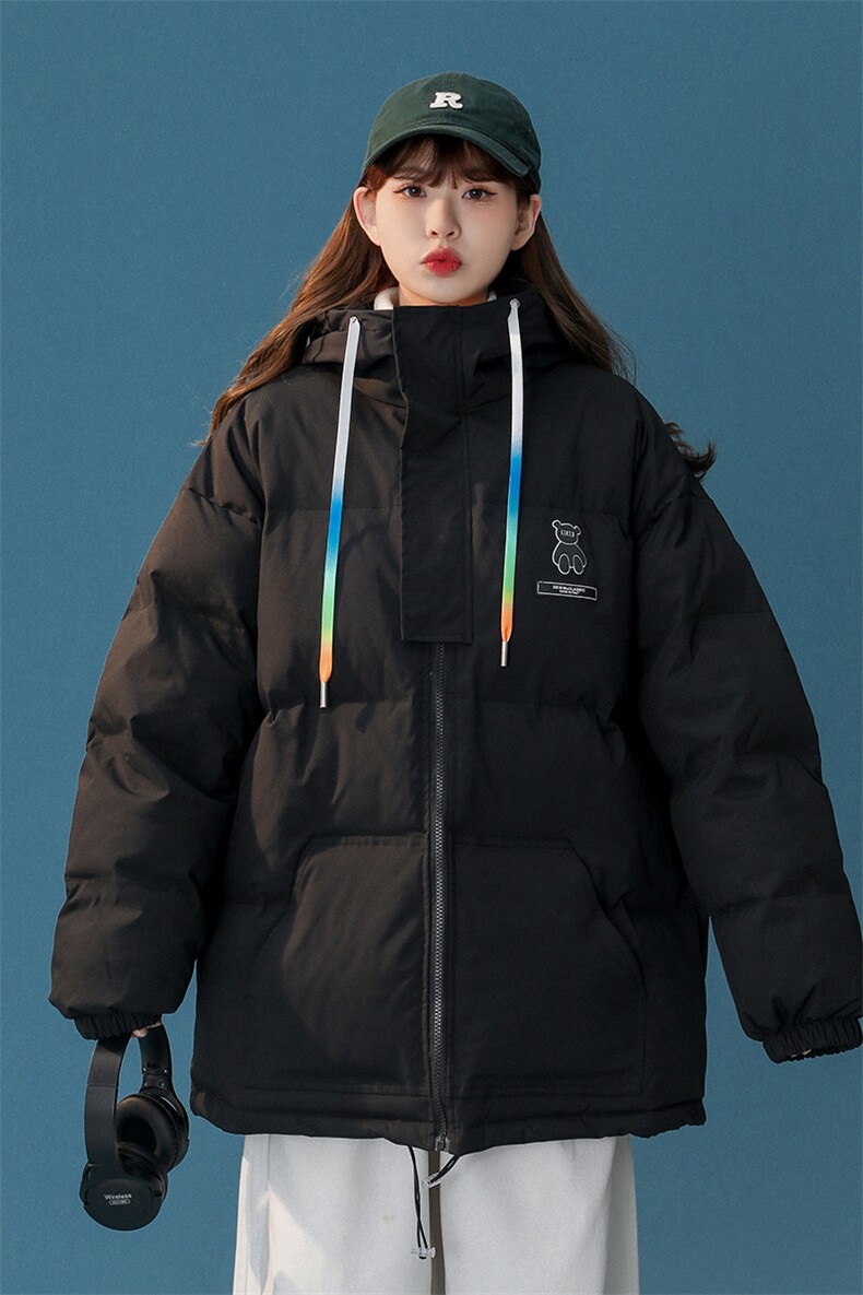 中性风小熊加厚宽松连帽面包服棉衣外套情侣装棉服G1033P128女,男装棉衣,电商A339