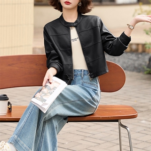 2025春秋季新款皮衣外套女短款立领时尚休闲小个子机车皮夹克上衣图片