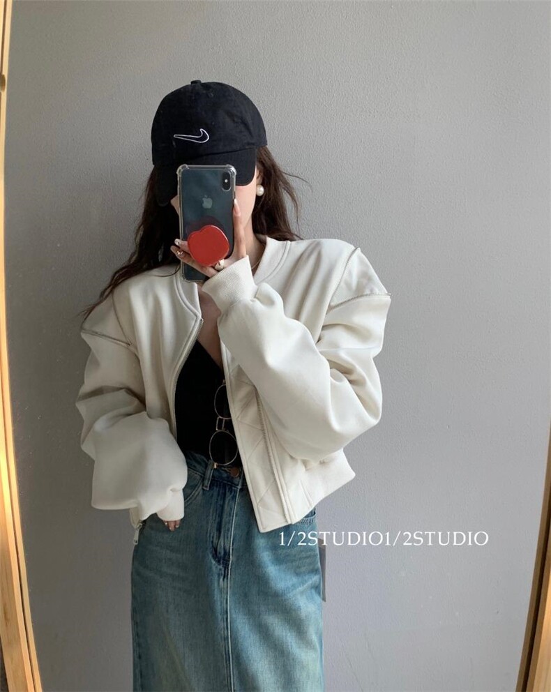 现货春季新款肩上拉链棒球服外套,女装其它,二分之一