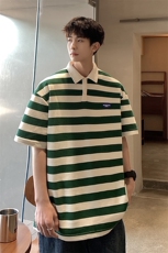 美式港风条纹短袖polo衫男大码翻领短袖T恤DP8761P40控59，男装T恤，星座226-1