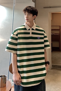美式港风条纹短袖polo衫男大码翻领短袖T恤DP8761P40控59图片