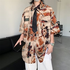 冰丝短袖花衬衫新中式上衣服港风薄款外套复古C446，男装衬衫，星座1116A-1（原606A）