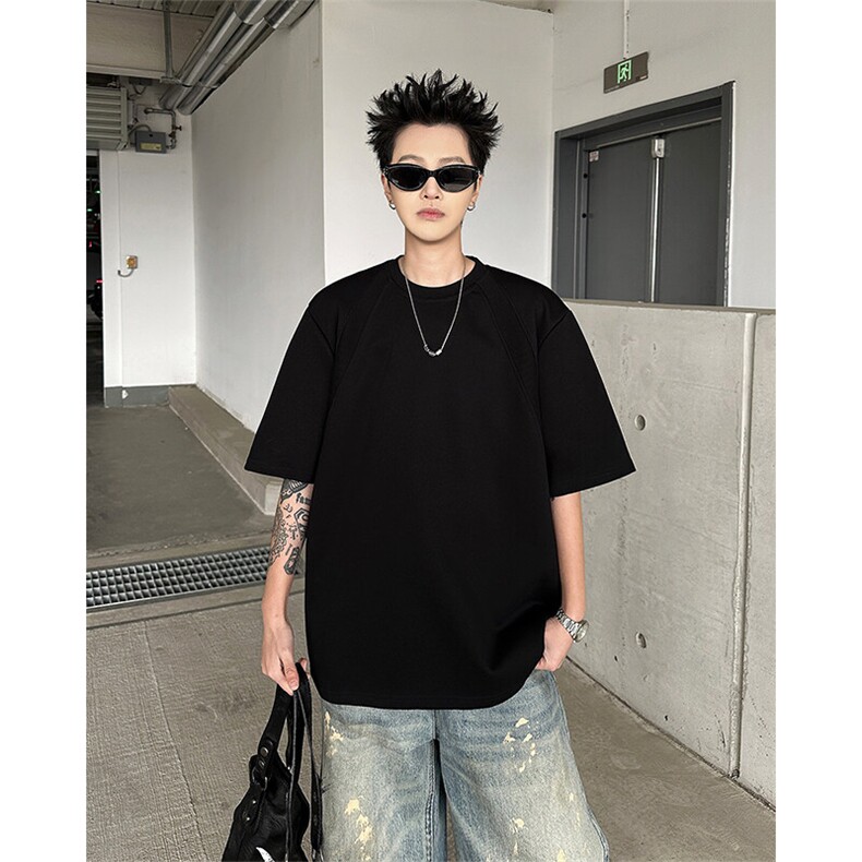 8XL-M美式高街高克重短袖T恤男宽松短款BOXY正肩上衣半袖DX334,男装T恤,电商D206-1