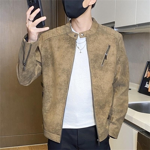 JK896-P100美式复古做旧PU皮夹外套男秋冬季加绒短款夹克潮图片