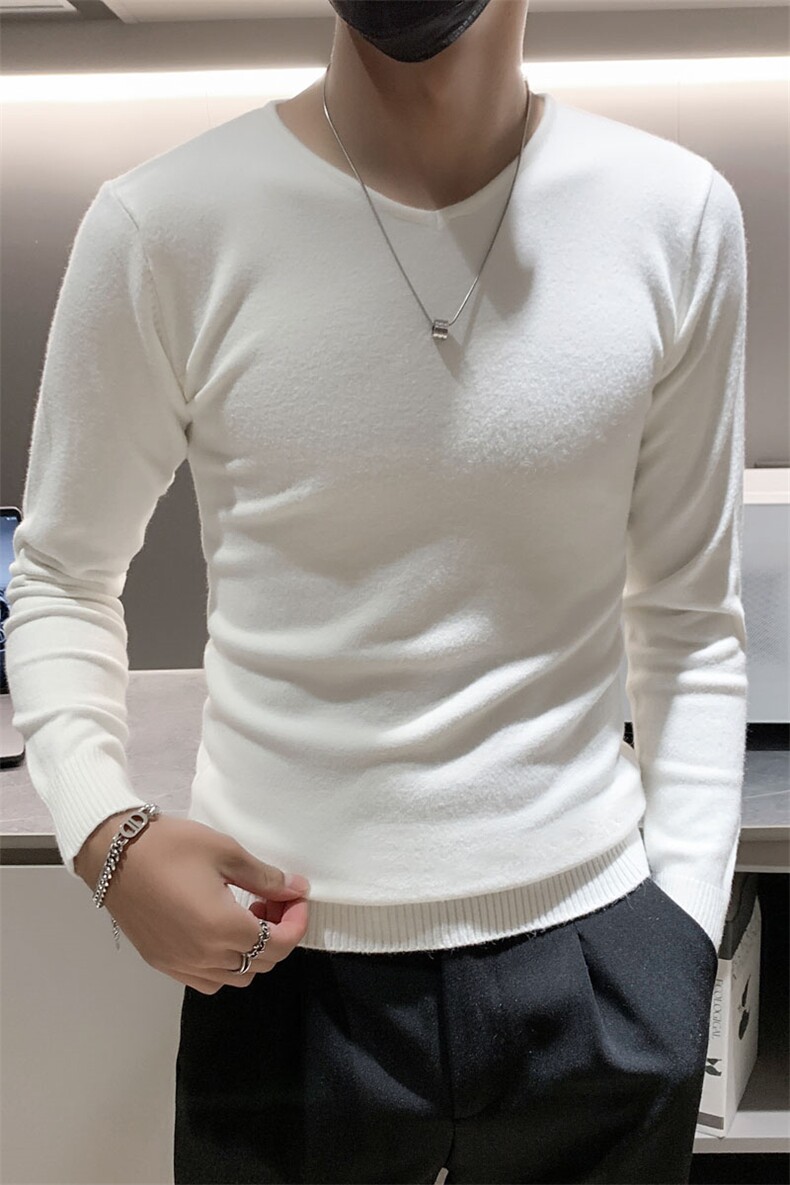店主风秋冬新款V领套头长袖针织毛衣小伙打底衫301A-1/M55/P45,男装T恤,星座301A-1