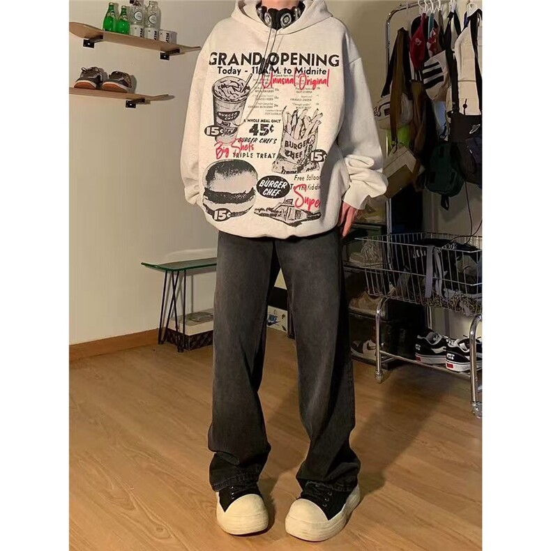 美式复古刺绣花秋冬新款潮牌宽松情侣加绒连帽卫衣女长袖上衣,男装卫衣,星座506A