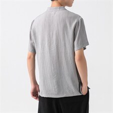 大码风棉麻亚麻短袖盘扣衬衫唐装薄款复古汉服潮F18/P50，男装T恤，钱塘713