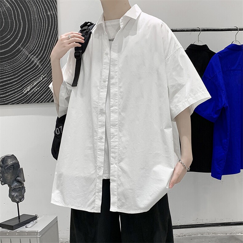 短袖衬衫纯棉夏季五分袖港风潮牌休闲衬衣服A436-0601-P4560,男装衬衫,电商A436