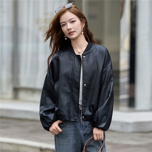 休闲棒球服免洗皮衣外套女2025秋季新款时尚减龄宽松百搭夹克上衣图片