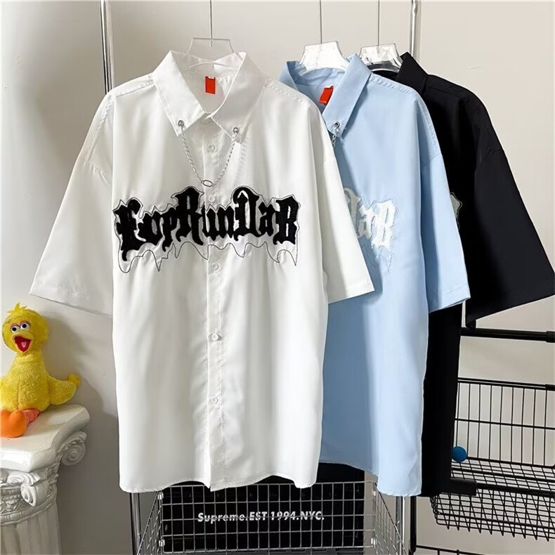 日系五分袖春夏季新款衬衫潮流慵懒男方领宽松型衬衫C-L28P33，男装衬衫，星座1116-2