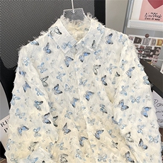高品质夏款男衬衫蝴蝶装饰流苏毛长袖衬衣CS160P50，男装衬衫，星座1013-1