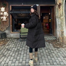 米白色松弛感针织拼接翻领长款羽绒服女2025冬季新款加厚保暖外套，女装羽绒服，2C159