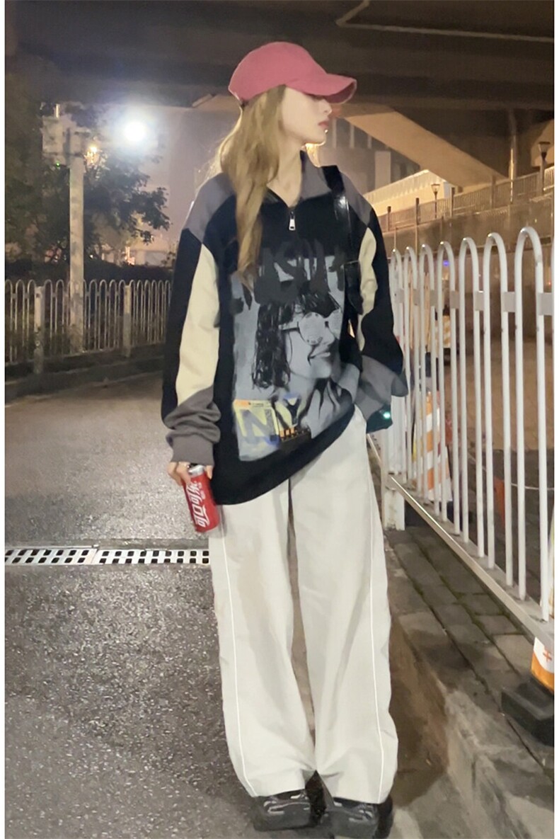 港风潮流文艺撞色卫衣个性设计拼接色时尚复古上衣HY484P55控78,男装卫衣,电商A102B