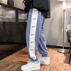 港风2023秋冬新款撞色串标束脚运动休闲潮牌裤子2120-45控69，男装休闲裤，星座914-3