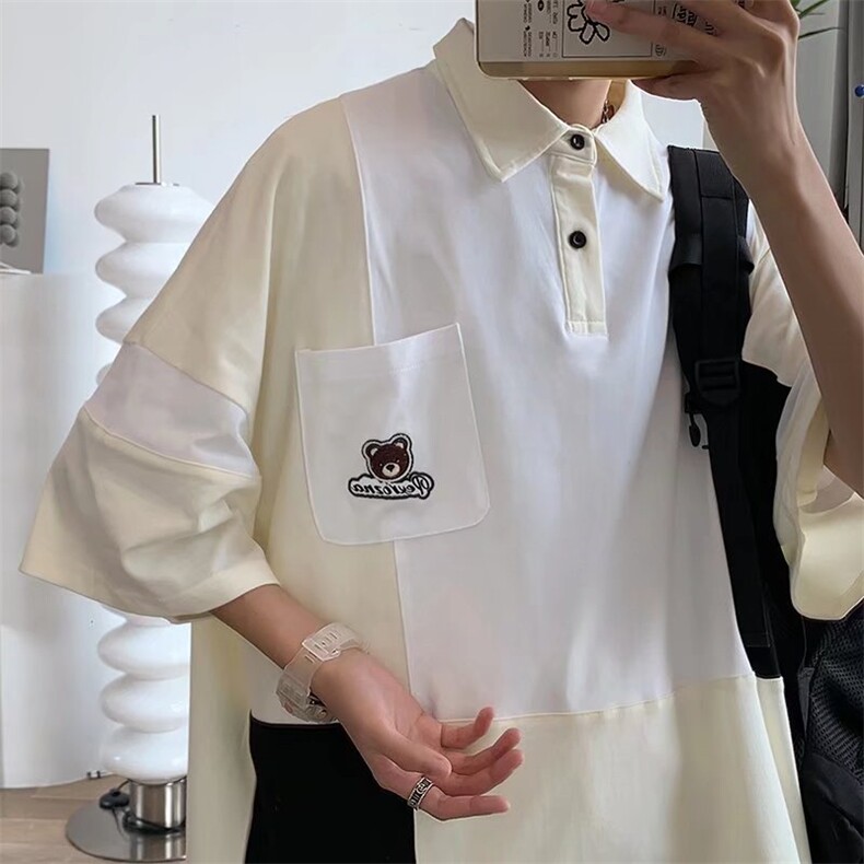 美式高街polo衫短袖t恤夏宽松ins潮情侣设计感小众上衣W2448-P32,男装Polo衫,星座412-2