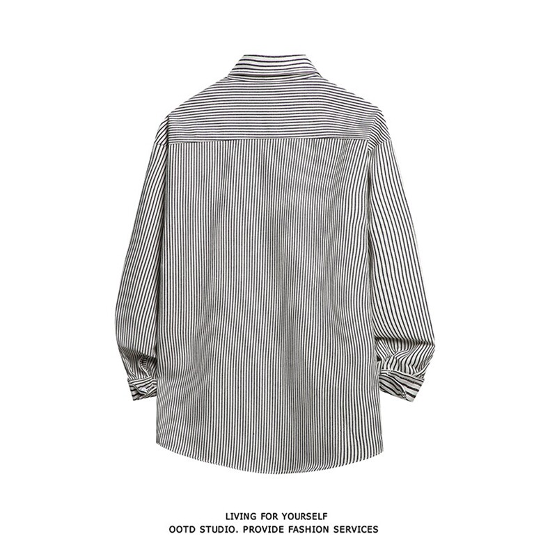 得物白底牛仔条纹衬衫长袖衬衣潮流宽松休闲外套CS017-P30,男装衬衫,星座301C-5