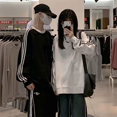 三条杠圆领加绒卫衣男秋冬休闲新款宽松潮牌百搭外套WYZ08P35，女装短外套，星座1013-5
