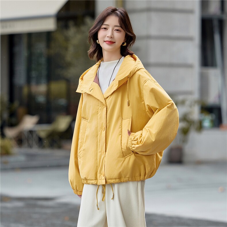 藏青色连帽宽松休闲夹棉外套女2025冬季极简廓形慵懒感小个子棉服,女装棉衣/棉服,梦懿尔